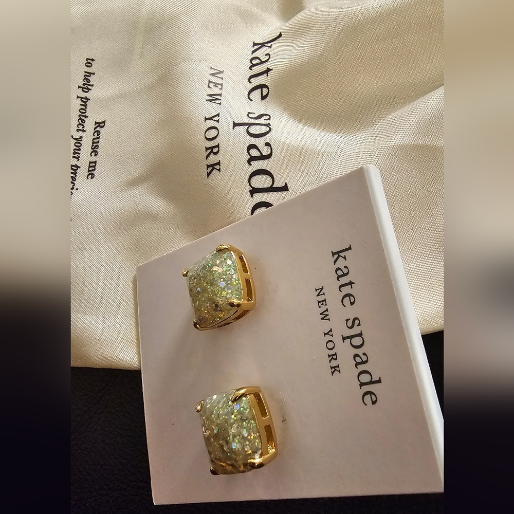 Kate Spade New York Opal Glitter Square Goldtone Stud Earrings NWT - Picture 9 of 10